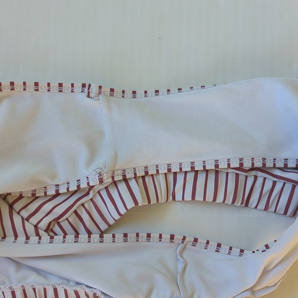 Zaful Cut-Out Striped Two Piece Bikini High Waisted Cheeky Bottom 6 White Maroon - Picture 16 of 16
